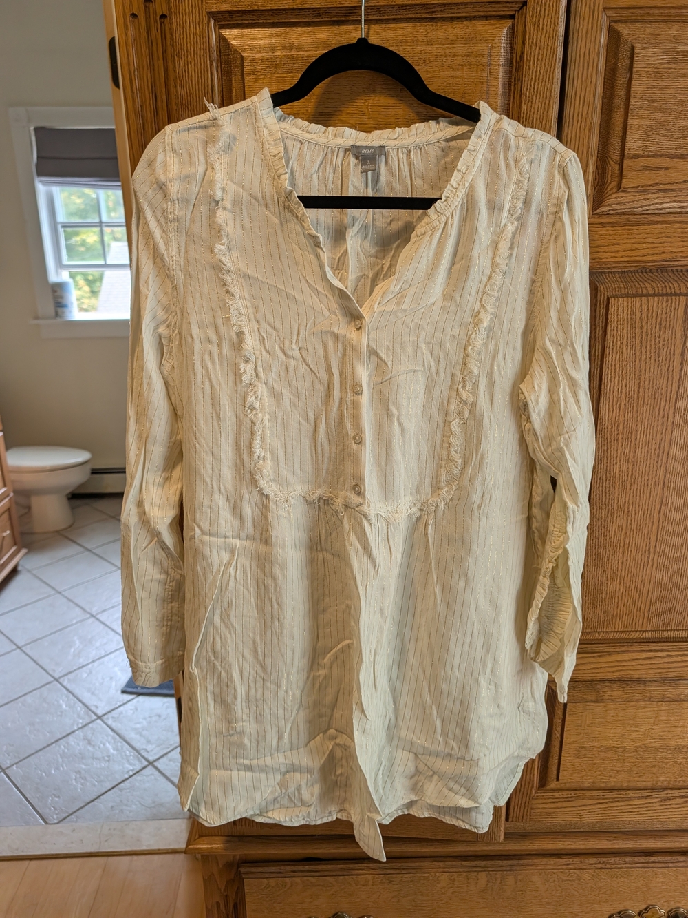 Aerie Light Cream Striped Women's Button-Front Tunic